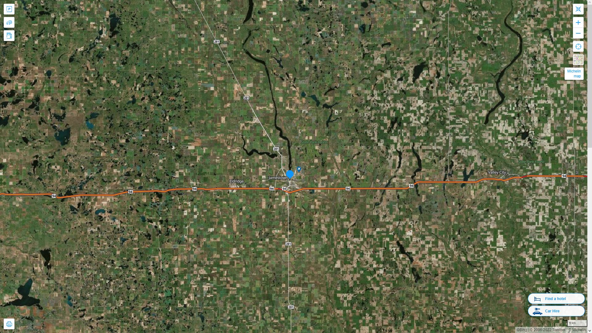 Jamestown North Dakota Highway and Road Map with Satellite View